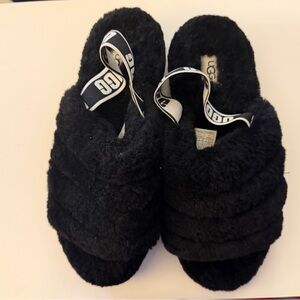 UGG Black Fluff Yah Slides